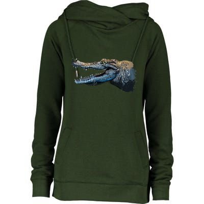 Crocodile Head Portrait From A Splash Womens Funnel Neck Pullover Hood