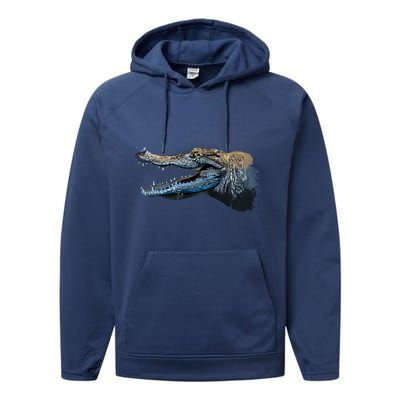 Crocodile Head Portrait From A Splash Performance Fleece Hoodie