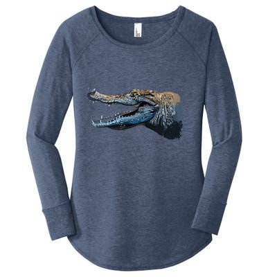 Crocodile Head Portrait From A Splash Women's Perfect Tri Tunic Long Sleeve Shirt