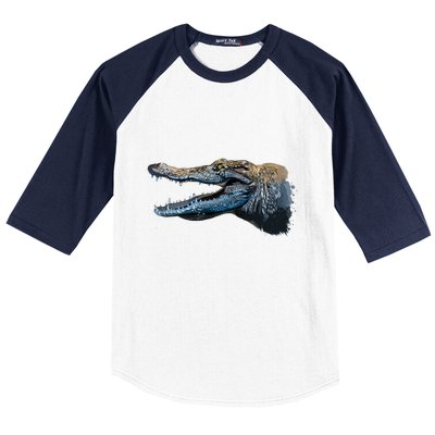 Crocodile Head Portrait From A Splash Baseball Sleeve Shirt