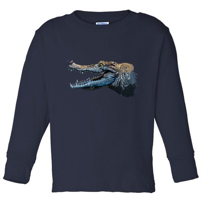 Crocodile Head Portrait From A Splash Toddler Long Sleeve Shirt