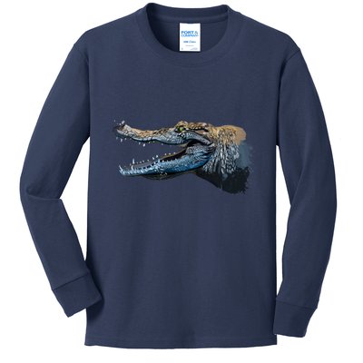 Crocodile Head Portrait From A Splash Kids Long Sleeve Shirt