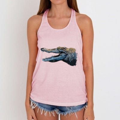 Crocodile Head Portrait From A Splash Women's Knotted Racerback Tank