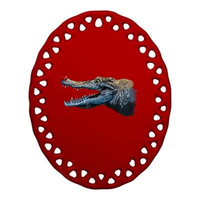 Crocodile Head Portrait From A Splash Ceramic Oval Ornament