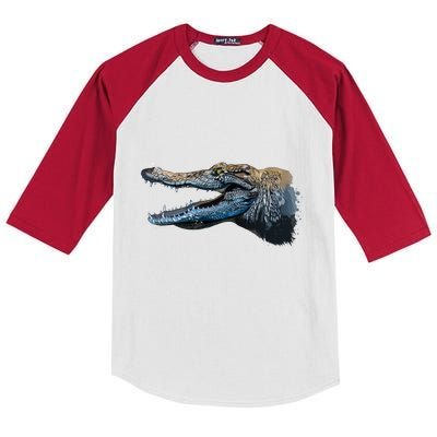 Crocodile Head Portrait From A Splash Kids Colorblock Raglan Jersey