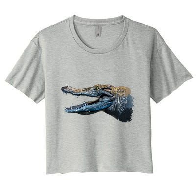 Crocodile Head Portrait From A Splash Women's Crop Top Tee