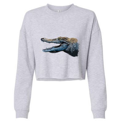 Crocodile Head Portrait From A Splash Cropped Pullover Crew