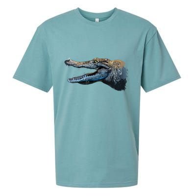 Crocodile Head Portrait From A Splash Sueded Cloud Jersey T-Shirt