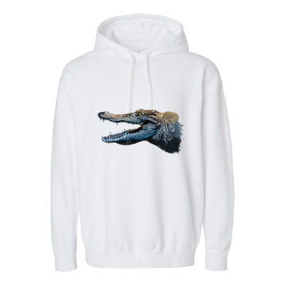 Crocodile Head Portrait From A Splash Garment-Dyed Fleece Hoodie