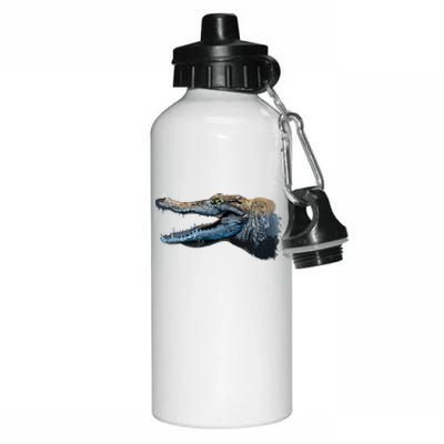 Crocodile Head Portrait From A Splash Aluminum Water Bottle