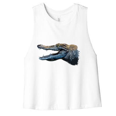 Crocodile Head Portrait From A Splash Women's Racerback Cropped Tank