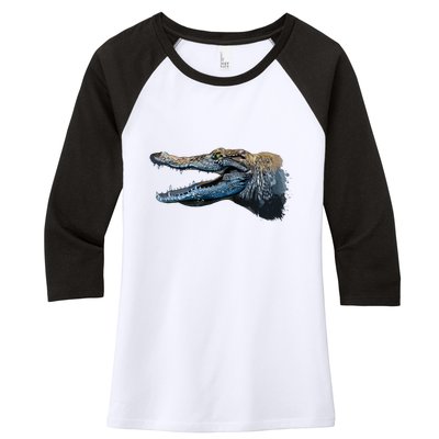 Crocodile Head Portrait From A Splash Women's Tri-Blend 3/4-Sleeve Raglan Shirt