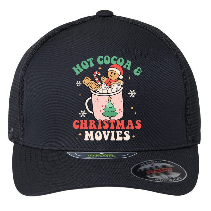 Cozy Holiday Pajama Set with Hot Cocoa and Christmas Movies Flexfit Unipanel Trucker Cap