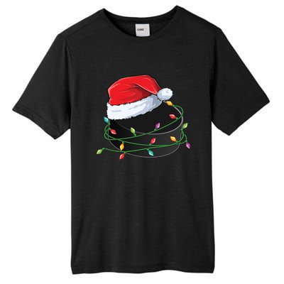 Christmas Hockey Puck In Santa Hat Wrapped In Holiday Lights Cool Gift Tall Fusion ChromaSoft Performance T-Shirt