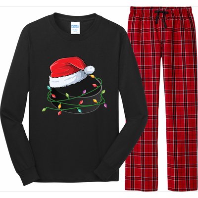 Christmas Hockey Puck In Santa Hat Wrapped In Holiday Lights Cool Gift Long Sleeve Pajama Set