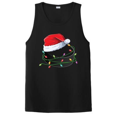 Christmas Hockey Puck In Santa Hat Wrapped In Holiday Lights Cool Gift PosiCharge Competitor Tank