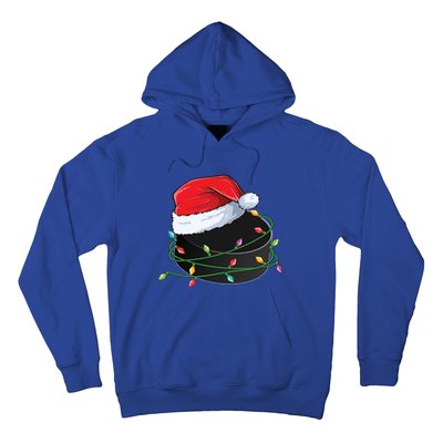 Christmas Hockey Puck In Santa Hat Wrapped In Holiday Lights Cool Gift Hoodie