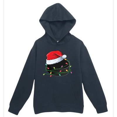 Christmas Hockey Puck In Santa Hat Wrapped In Holiday Lights Cool Gift Urban Pullover Hoodie