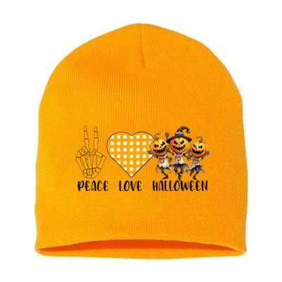 Cute Halloween Peace Love And Gnome Fall Great Gift Short Acrylic Beanie