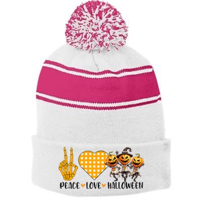 Cute Halloween Peace Love And Gnome Fall Great Gift Stripe Pom Pom Beanie