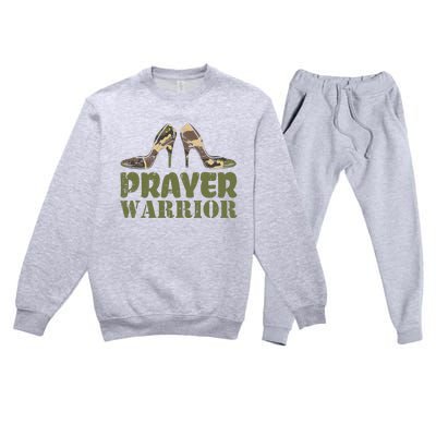 Camo Heels Prayer Warrior Faith God Jesus Christian Premium Crewneck Sweatsuit Set