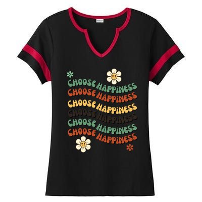 Choose Happiness Retro Sunflower Ladies Halftime Notch Neck Tee