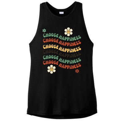 Choose Happiness Retro Sunflower Ladies PosiCharge Tri-Blend Wicking Tank