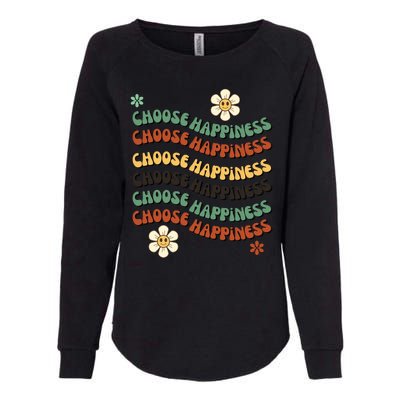 Choose Happiness Retro Sunflower Womens California Wash Sweatshirt