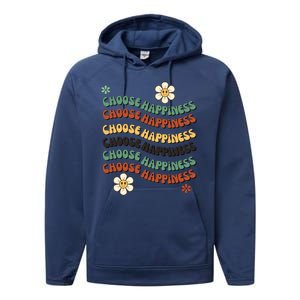 Choose Happiness Retro Sunflower Performance Fleece Hoodie