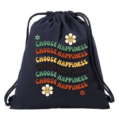 Choose Happiness Retro Sunflower Drawstring Bag