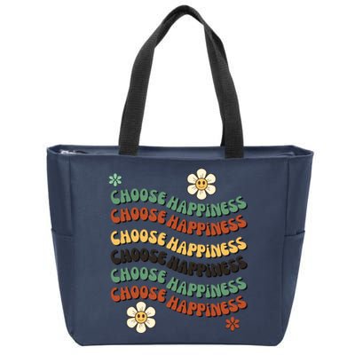 Choose Happiness Retro Sunflower Zip Tote Bag