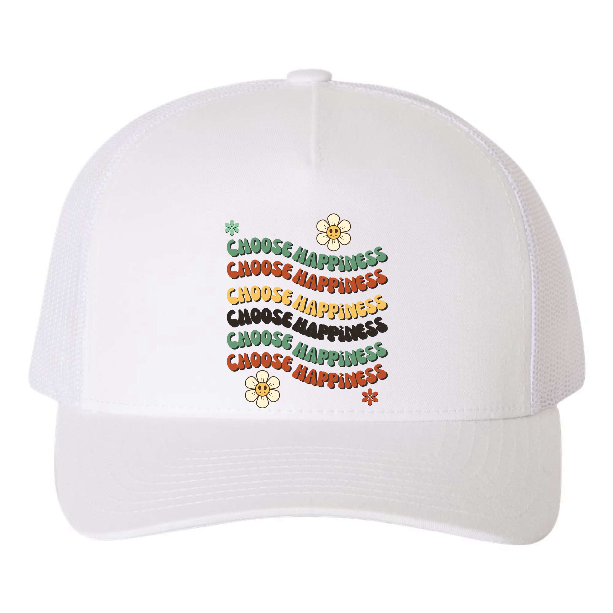 Choose Happiness Retro Sunflower Yupoong Adult 5-Panel Trucker Hat