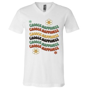 Choose Happiness Retro Sunflower V-Neck T-Shirt