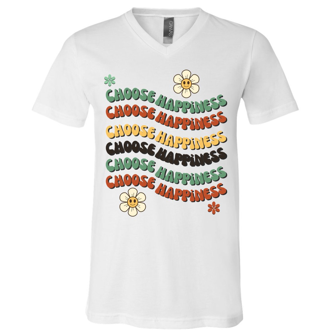 Choose Happiness Retro Sunflower V-Neck T-Shirt