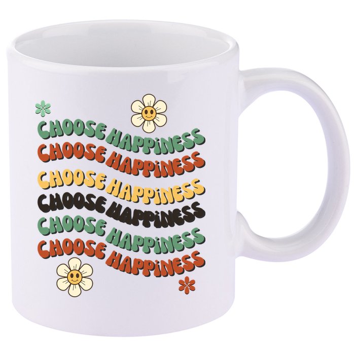 Choose Happiness Retro Sunflower 11oz C Handle Ceramic Mug