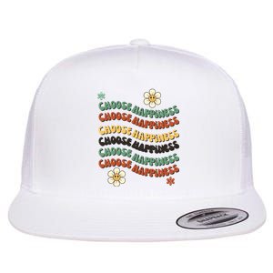 Choose Happiness Retro Sunflower Flat Bill Trucker Hat