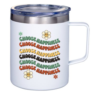 Choose Happiness Retro Sunflower 12oz Stainless Steel Coffee Mug