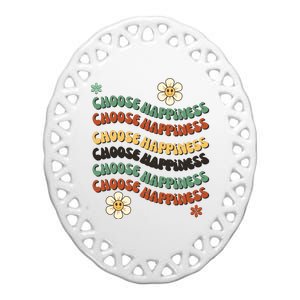 Choose Happiness Retro Sunflower Ceramic Oval Ornament