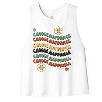 Choose Happiness Retro Sunflower Women's Racerback Cropped Tank