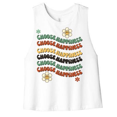 Choose Happiness Retro Sunflower Women's Racerback Cropped Tank