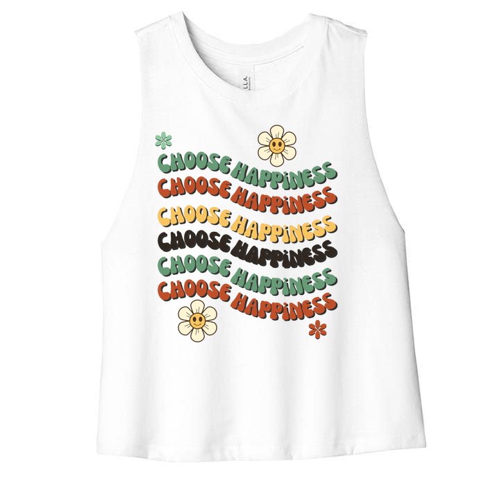 Choose Happiness Retro Sunflower Women's Racerback Cropped Tank