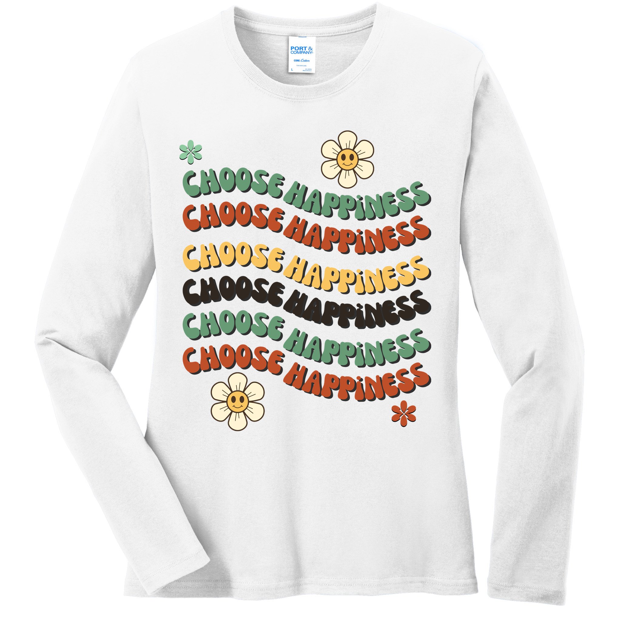 Choose Happiness Retro Sunflower Ladies Long Sleeve Shirt
