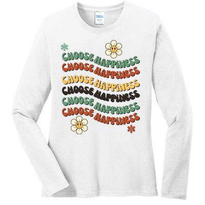 Choose Happiness Retro Sunflower Ladies Long Sleeve Shirt