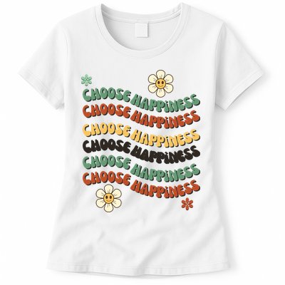 Choose Happiness Retro Sunflower Womens T-Shirt