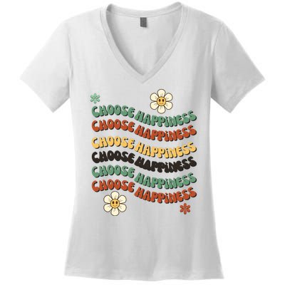 Choose Happiness Retro Sunflower Women's V-Neck T-Shirt