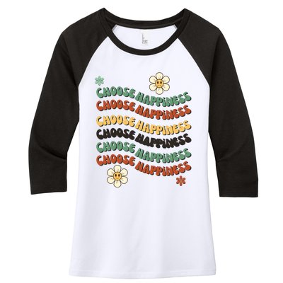 Choose Happiness Retro Sunflower Women's Tri-Blend 3/4-Sleeve Raglan Shirt