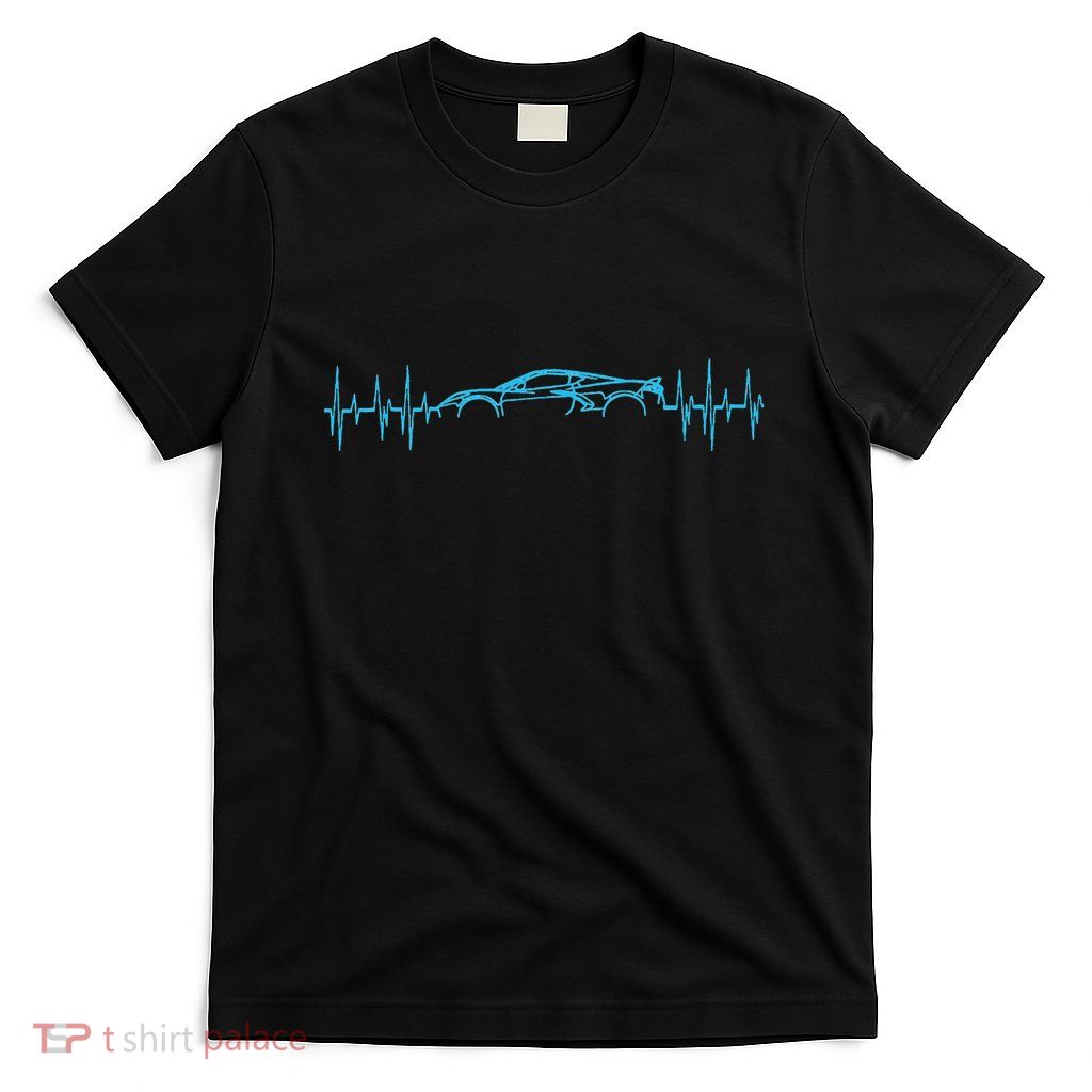 C8 Heartbeat Rapid Blue Supercar Sports Car Heartbeat Line T-Shirt