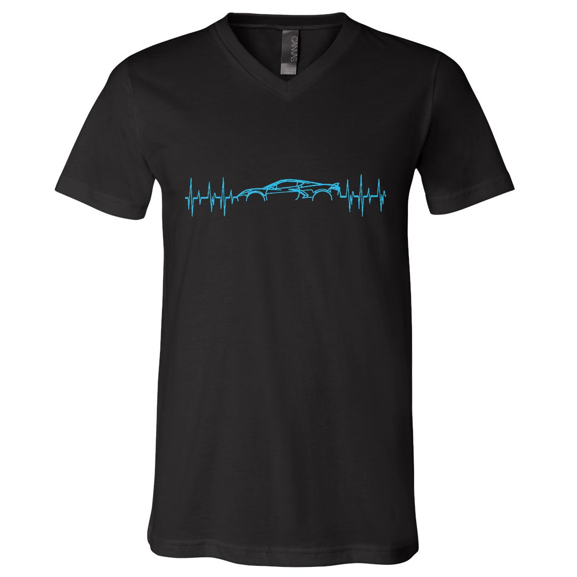 C8 Heartbeat Rapid Blue Supercar Sports Car Heartbeat Line V-Neck T-Shirt