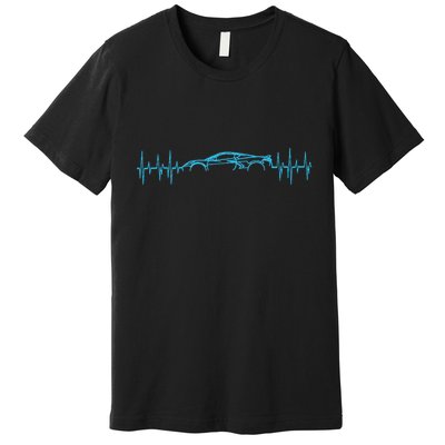 C8 Heartbeat Rapid Blue Supercar Sports Car Heartbeat Line Premium T-Shirt