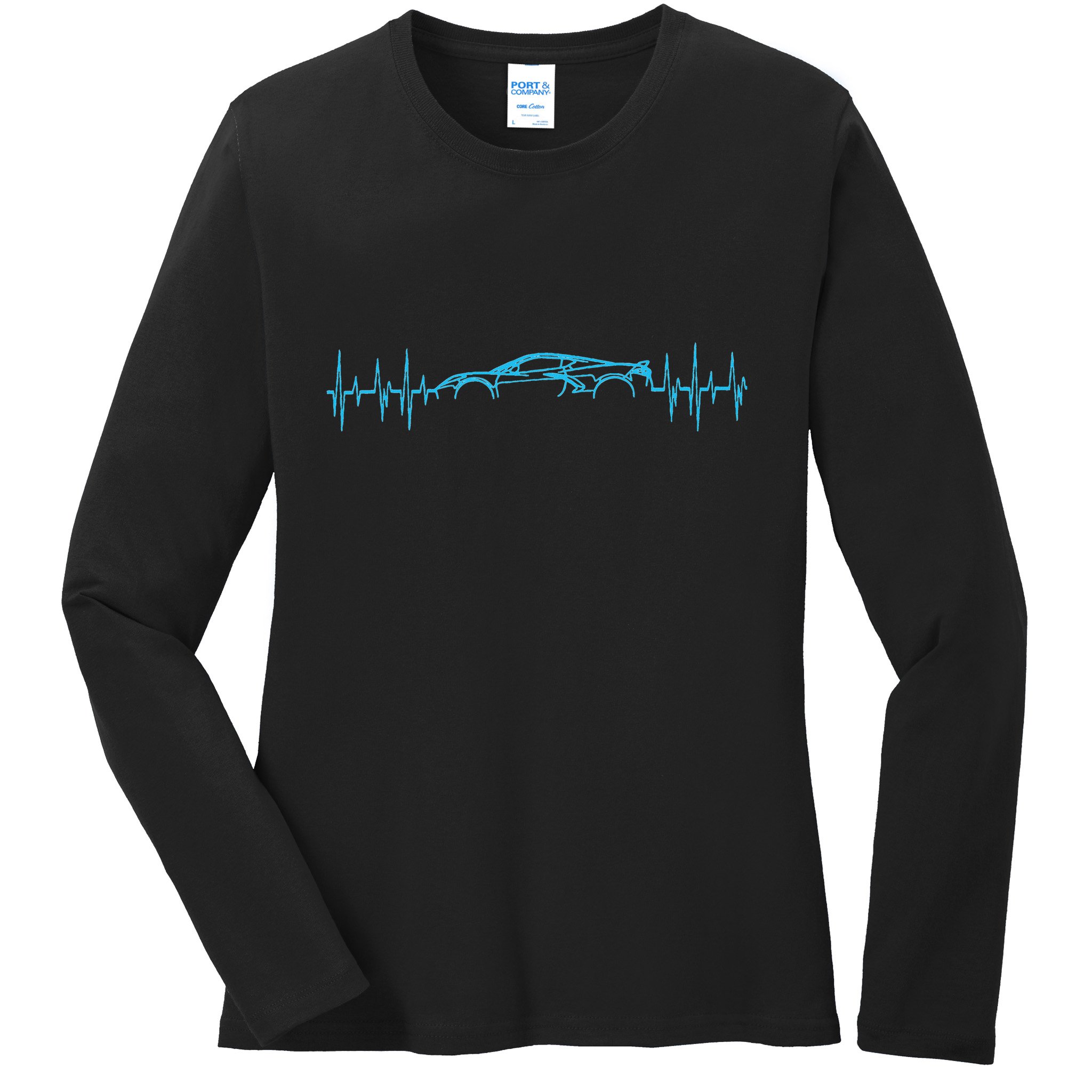 C8 Heartbeat Rapid Blue Supercar Sports Car Heartbeat Line Ladies Long Sleeve Shirt